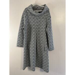 Tyler Boë 3/4 Length Sleeve Kristen Preppy Navy Greek Key Pleated Knit Dress Med